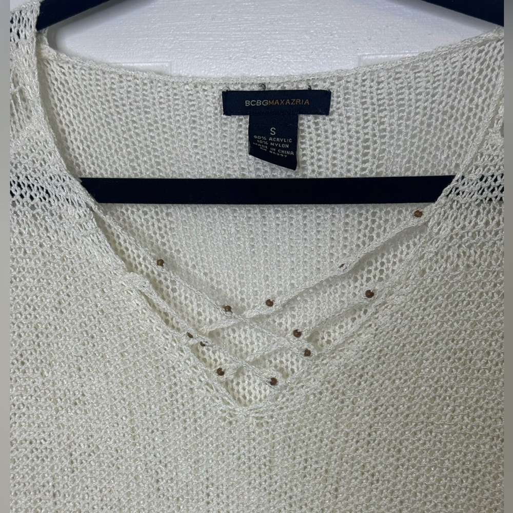 BCBGMAXAZRIA Vintage Ivory Crochet Sweater S - Picture 3 of 7